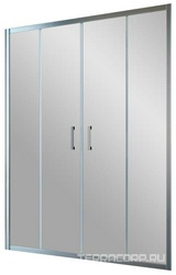 Дверь в нишу Z2P TUR NOVO, 190x200 см, четырехсекционная, две створки из центра, профиль глянцевый хром, стекло сатин, ZZ