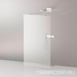 Душевая перегородка 1300хh1950мм, для 2-х стороннего входа, (стекло прозрачное 8мм, поперечные кронштейны 750-1050мм, фурнит. цв.хром),  ZZ Cezares Liberta LIBERTA-L-2-130-C-Cr