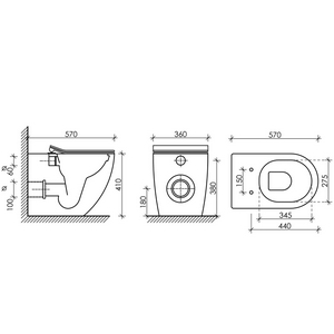 Унитаз приставной , безободковый, крышка микролифт в комплекте  ZZ Ceramica Nova Metropol CN4004