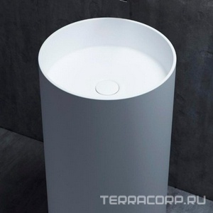 Раковина 450х450хh850мм,напольн,кругл,без отв.д/смес.и перел,литой камень S-Stone,мат, д/к.Up&Down цв.белый в комп,+техн.отверст.д/сифон. 01 ZZ Salini Armonia 130111SM + стандартн.технологич.вырез в раковине для сифона