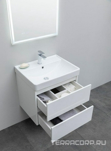 Тумба подвесная  60 см, 2 выдвижных ящика, без раковины Ирис 60 (арт.301803), цвет белый Aquanet Вега 308318