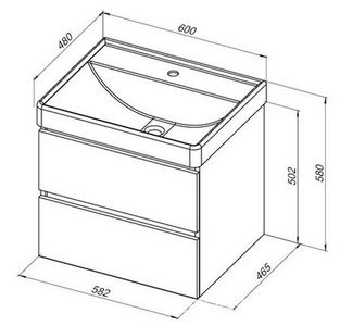 Тумба подвесная  60 см, 2 выдвижных ящика, без раковины Ирис 60 (арт.301803), цвет белый Aquanet Вега 308318