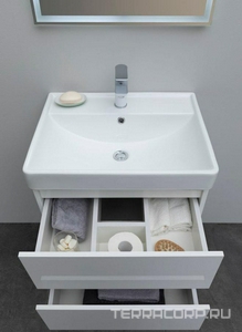 Тумба подвесная  60 см, 2 выдвижных ящика, без раковины Ирис 60 (арт.301803), цвет белый Aquanet Вега 308318