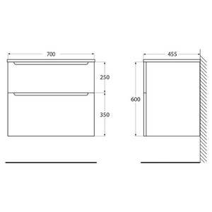 База под раковину подвесная с 2 выкатными ящиками, 700х455хh600мм, (без раковины), (цв.Rovere Nature),  ZZ BelBagno Etna ETNA-H60-700-2C-SO-RN-P