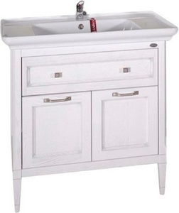 Тумба  85 белая, патина серебро, БЕЗ раковины Дуглас 85 ZZ ASB-Woodline Гранда 11487/к.т. 398228