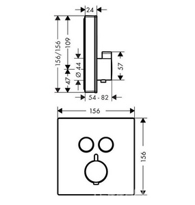 Смеситель-термостат для душа, встр.в стену на 2 потреб, внешняя часть БЕЗ скрытой части арт. 01800180, (стеклян.цв.белый/хром), ShowerSelect Glass ZZ Hansgrohe Raindance Select 15738600