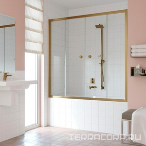 Шторка на ванну , 150x140 см, раздвижная, профиль бронза, стекло прозрачное, БЕЗ покрытия ZZ Vegas Glass Z2V Z2V 150 05 01