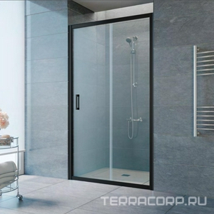 Дверь в нишу , 110*190 см, двухстворчатая раздвижная, профиль черный матовый, стекло прозрачное, ZZ Vegas Glass ZP ZP 110 02М 01