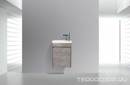 База под раковину подвесная с 1 дверкой, петли справа, 394х216xh520мм, без раковины, (цв.Stucco Cemento),  ZZ BelBagno Pietra Mini PIETRA MINI-400-1A-SO-SCM-R