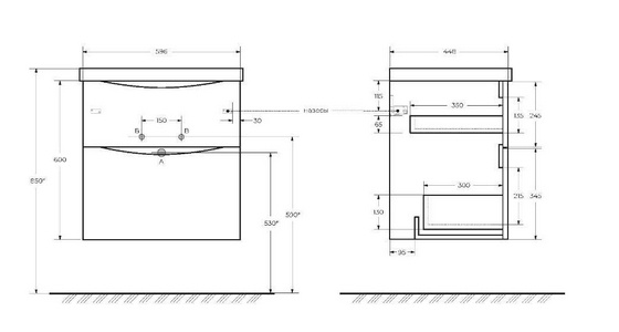 База под раковину подвесная с двумя выкатными ящиками 600x450x600 мм, цвет Rovere Nature,  ZZ BelBagno Marino MARINO-H60-600-2C-SO-RN-P