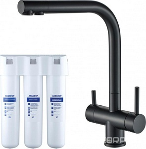 Смеситель д/ кухни с каналом для подключения фильтра, в комплекте с фильтром Аквафор Кристалл, (цв.черный),  ZZ Swedbe Selene Plus K8144BK