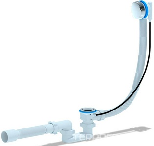 Сифон для ванны полуавтомат, плоский, с переливом, гофра в компл. Ани Пласт Комплектующие EM701/EMS701