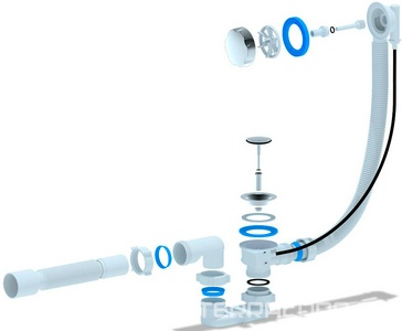 Сифон для ванны полуавтомат, плоский, с переливом, гофра в компл. Ани Пласт Комплектующие EM701/EMS701