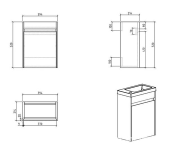 База под раковину подвесная с 1 дверкой, петли слева, 394х216xh520мм, без раковины, (цв.Stucco Cemento),  ZZ BelBagno Pietra Mini PIETRA MINI-400-1A-SO-SCM-L