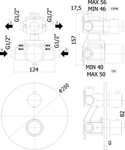 Смеситель-термостат для душа, встраиваемый в стену, на 3 потреб., (цв.черный матовый),  ZZ Paffoni Light LIQ018NO