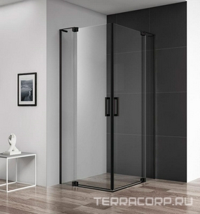 Душ уголок с рапаш. дверьми (900-1000)x(900-1000)x1950,(стекл.прозр.8мм,фурнит.цв.черный),ZZ Cezares Slider SLIDER-A-2-90/100-C-NERO