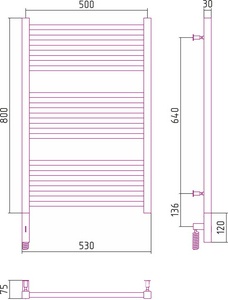 Полотенцесушитель электрический  "МОДУС 3.0"800х500 мм, подключ. 3/4, комплектующие в комплекте, левый, хром ZZ Сунержа Модус 00-5700-8050
