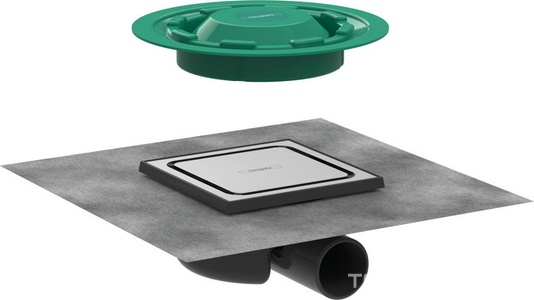 Трап для душа, выпуск гориз.50мм, min h установки 68мм, (пластик, решетка нерж.сталь Brushed Stainless Steel, 150х150мм),  ZZ Hansgrohe RainDrain Spot 56055800