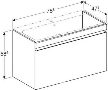 Тумба под раковину подвесная, 788х585мм, 1 выдв.ящик, монтаж с раковиной 800мм, (цв. белый глянец), крепёж в компл.,  ZZ Geberit Renova Plan 869580000