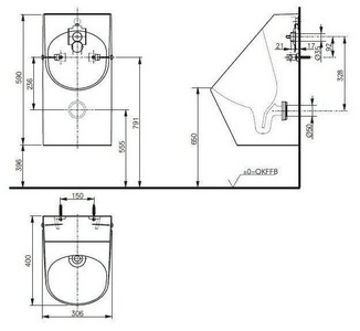 Писсуар подвесной 306х400хh590мм, со встроенным сифоном, выпуск в стену, подача воды из стены, крепёж в компл., CeFiONtect, (цв.белый),  ZZ Toto Public UWN926EBS#XW
