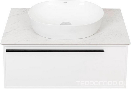 Тумба под раковину, с 1 выкат. ящиком, 776x469xh350мм, без раковины/столешницы, (цв.белый мат., ручка цв.черный),  ZZ La Fenice Elba FNC-01-ELB-B-80