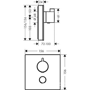 Термостат встраиваемый в стену, на 2 потреб., внешняя часть без скрытой арт.01800180, (стеклянный цв. черный/хром), HG  Glass HighFlow ZZ Hansgrohe ShowerSelect 15735600