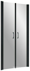 Душевая дверь 85*190 двухстворчатая распашная, открывается наружу и внутрь, профиль черный матовый, стекло шиншилла, БЕЗ покрытия ZZ Vegas Glass Е2Р Е2Р 85 02М 02
