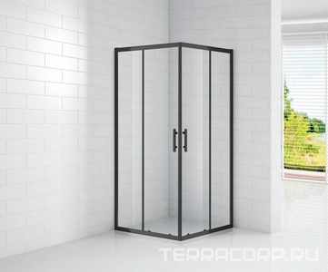 Душевой уголок 900х900хh1900мм, квадрат, 2 сдвиж. дверцы с 2 неподв. сегментами, (стекло прозрачное 6мм, фурн.цв.черный матовый),  Cezares Eco ECO-O-A-2-90-C-NERO