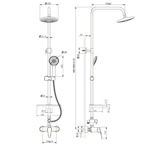 Смеситель для душа Lemark  LM0460C, с регулируемой высотой штанги, аксессуары в компл (БЕЗ излива для ванны), цв. хром, ZZ Lemark Linara LM0460C