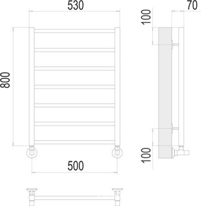 Полотенцесушитель водяной "" П7 500х800, подключение нижнее, уголоки со сгоном, эксцентрики, отраж. в компл.,цв. хром ZZ Terminus Контур 4670078529657