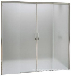 Дверь в нишу 2400хh2000мм, 4х секц., с двумя неподвиж. элементами, МОНТАЖ НА ПОЛ! (стел. сатин. с белой трафаретной печатью по верхнему краю, цв. хром