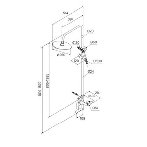 Душевая стойка для ванны/душа, поворотный излив, верхн.душ + ручной душ, цв. хром Milardo Rora RORSB4FM06