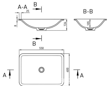 Раковина встраив.в столешн.снизу,квадрат 420х420хh130мм,без отв.д/смес,без перелива,без донного клапана,литой камень S-Stone мат,цв.белый,  07 ZZ Salini Marea 1802207M
