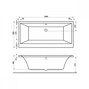 Ванна акриловая  180x80x46, расположение слива - по центру, без каркаса, слива-перелива, цв. черный, ZZ Berges TARI 053029