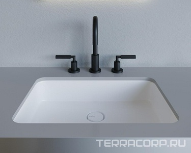 Раковина встраив.в столешн.снизу,прямоуг 550х380хh126мм,без отв.д/смес,без перелива,без донного клапана,литой камень S-Stone мат,цв.белый,  09 ZZ Salini Marea 1802209M