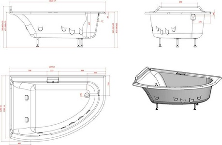 Ванна 1820x1250xh800мм, Левая, без ножек, слива-перелива, литой мрамор цв.белый глянец., Анастасия ZZ Астра-Форм анастасия Ванна АНАСТАСИЯ, литой мрамор, (левая) 1820х1250