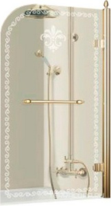 Штора на ванну 815хh1450мм, "Левая", поворотная, с полотенцедержателем, (стекло прозрачное с мат/узором, 8мм, фурн/цв.бронза),  ZZ Cezares Retro RETRO-V-1-80/145-CP-Br-R