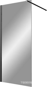 Душевая перегородка 900хh2000мм, правая/левая, (стекло прозрачное 8мм, поперечн. укорачиваемый кронштейн 1200мм, фурнит.цв.черный мат.),  ZZ Vincea Walk-In VSW-1H900CLB