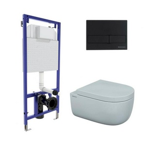 Комплект: Унитаз подвесной+сиденье с микролифтом цв.белый+инсталляция+клавиша 2-го смыва цв.черный ZZ Berges Универсал 043234