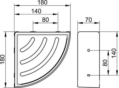 Полочка для ванны/душа угловая с внутр. пластиковой вставкой, 251х177хh70мм, (цв.хром, вставка цв.антрацит), Keuco ZZ Keuco Универсал 11657 010001
