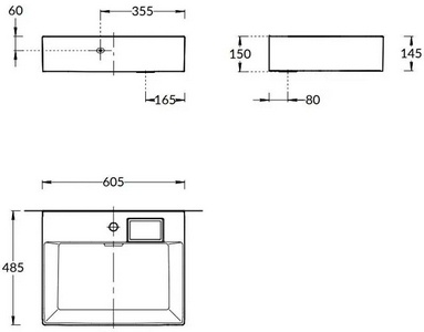 Раковина мебельная 60 см, для тумбы "LOGICA", с 1 отверстием под смеситель, без слива перелива, цвет белый Kerama Marazzi  LO.wb.60.1