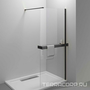 Душ.перегородка 1000хh2000мм, (стекло прозр.8мм Easy Clean, поперечн. укорачиваемый кронштейн 1200мм, фурнит.цв.черный мат.),  ZZ Vincea Walk-In VSW-4HR100CLB