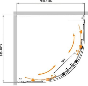 Душевой уголок (980-1005)x(980-1005)х1950 мм, 1/4 круга, (стекло прозр Punto-рифленное 6мм, фурн.цв.хром),  ZZ Cezares Molveno MOLVENO-R-22-80+20-P-Cr