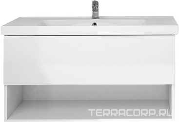 Тумба подвесная "Perfecto"-90, 1 ящик, БЕЗ раковины арт.641617, цв.белый глянец, ZZ
