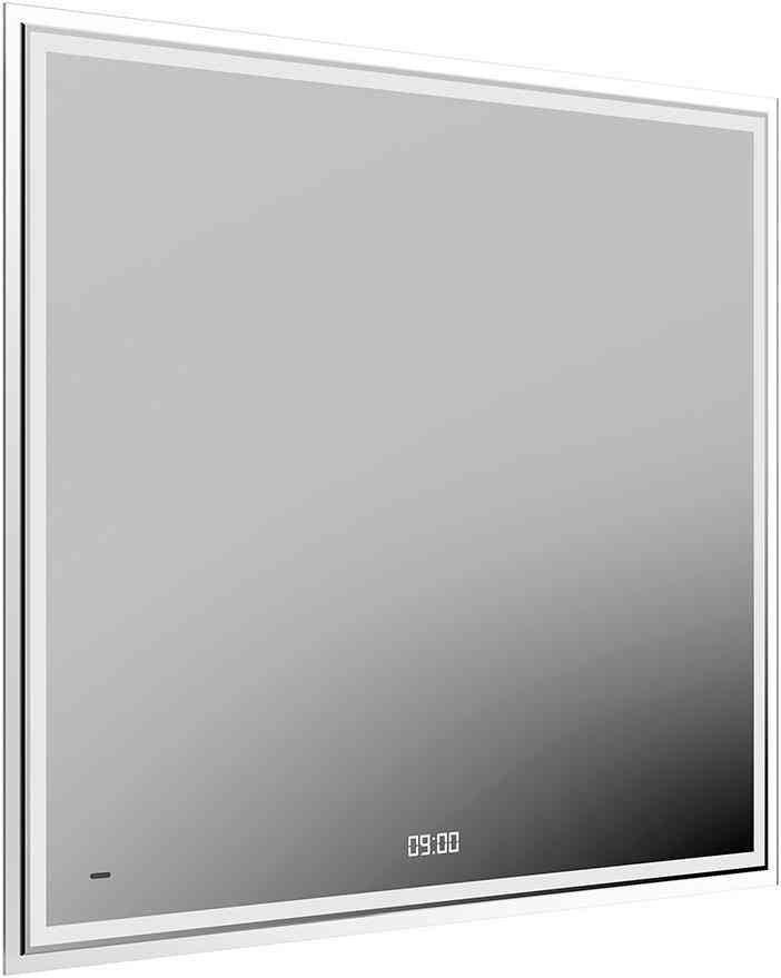 Зеркало TECNO 90, c LED с подсветкой, с функцией антизапотевание и часами, белый глянцевый