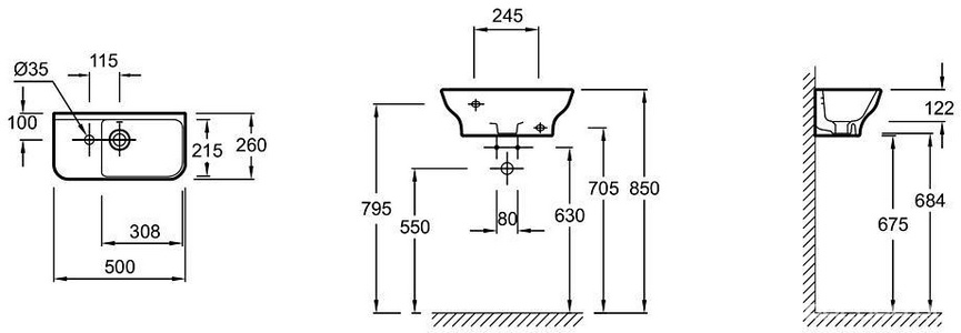 Рукомойник   50x 25,5 с отв.для смесителя,сл.пер.,белый ZZ Jacob Delafon Struktura EGJ112-00