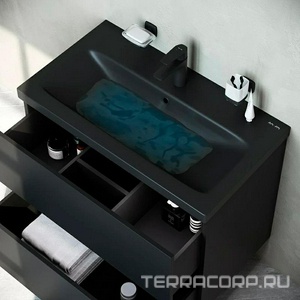 Тумба подвесная под раковину 75 AM.PM Gem M90FHX07522BM 2 ящика черная ZZ AMPM X-Joy M90FHX07522BM