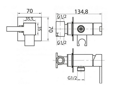 Смеситель для гигиенического душа, квадратн., встраив. в стену на 1 отв., совмещ. с держателем лейки, БЕЗ лейки и шланга, (цв.хром), Cezares ZZ Cezares Articoli Vari CZR-DA2-01