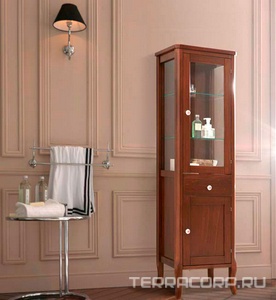 Шкаф-пенал 465х340хh1605мм, две дверцы (петли слева), один выдвиж. ящик, три керамич.ручки, две стекл полки в компл., (цв.орех),  ZZ Kerasan Retro 731540-sx