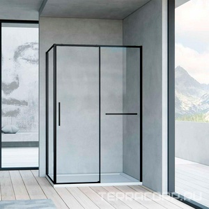 Душевой уголок 1500х900хh2000мм, прямоуг., правый/левый, (стекло прозрачное 6мм Easy Clean, фурн.цв.черный),  ZZ Vincea Slim Soft VSR-1SS9015CLB